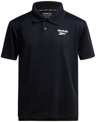 Reebok Boys Polo Shirt - Dry Fit Performance Short Sleeve Collared Golf Shirt - Moisture Wicking Boys Athletic Shirts, Size 18-20, Black
