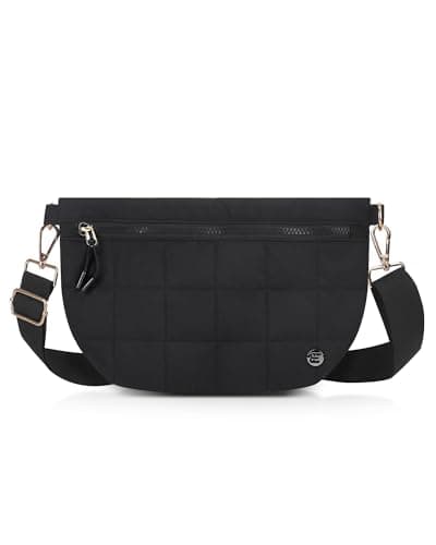 Quilted Crossbody Bags for Women - Stylish Puffer Shoulder Purse Puffy Fanny Packs for Women, Lightweight Belt Bum Bags Cross Body for Travel, Commute, Black