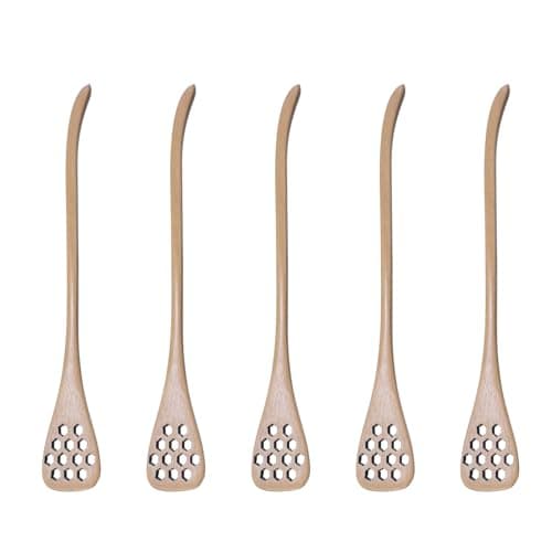 Pastlla 5pcs Wooden Honey Dipper Stick 7" Coffee Stirrer Spoon(Light Brown)