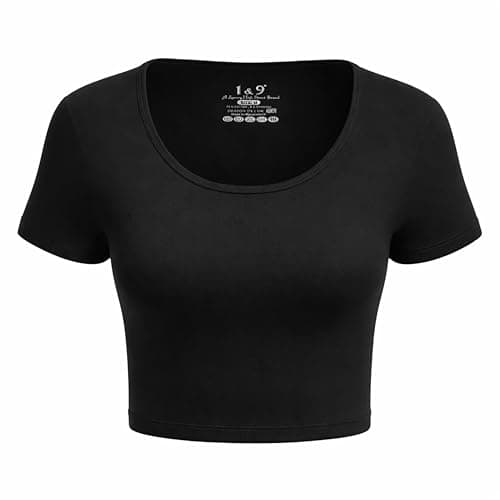 Basic Crop Tops for Women Short Sleeve T-Shirts Scoop Neck Cropped Shirts Women's Crop Top Cute Summer Tops Slim Fit Tees (US, Alpha, XX-Large, Regular, Regular, Black)