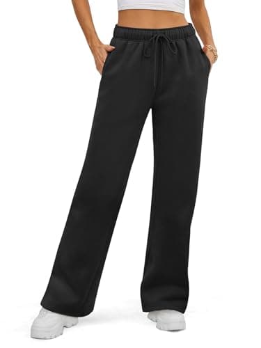 ATHMILE Women’s 2025 Fall Fleece Lined Plus Size Sweatpants Baggy Open Bottom Lounge Heated Pants Athletic Joggers Black