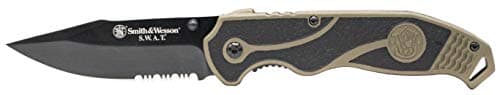 SMITH & WESSON SWAT II 8.5in S.S. Spring Assisted Folding Knife with 3.5in Serrated Drop Point and Rubberized Aluminum Handle for Outdoor Survival and EDC, Black
