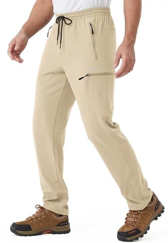 VEOBIKE Men's Golf Pants Elastic Waistband Drawcord UPF50+ Stretchy Athletic Workout Joggers Pants with Phone Pockets Light Khaki