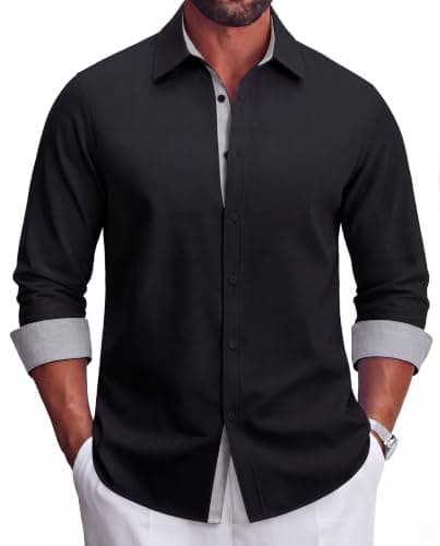 COOFANDY Men's Oxford Long Sleeve Button Down Shirt Casual Dress Cotton Shirts for Men Black