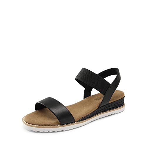 DREAM PAIRS Womens Espadrilles Ankle Stretch Elastic Strap Open Toe Comfortable Wedges Flats Spring Dressy Sandals Shoes 2026 for Women,Size 5.5,Black,SDPW2310W