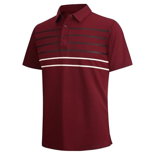 Alex Vando Mens Golf Shirt Moisture Wicking Quick-Dry Short Sleeve Polo,Burgundy Stripe 87,S