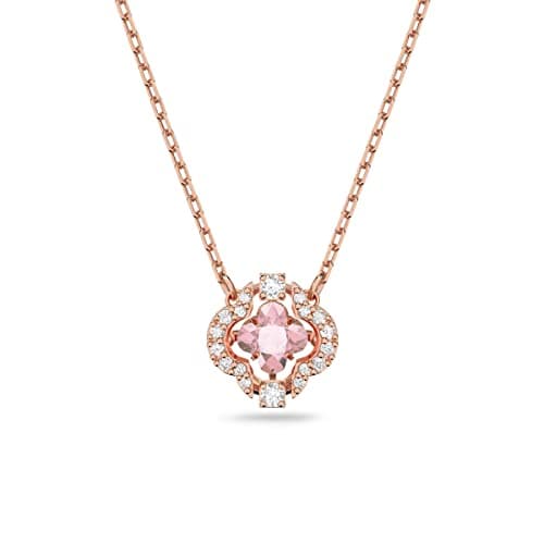 Swarovski Una Women's Clover Pendant Necklace with Pink and White Crystals on a Rose-Gold Tone Finished Chain