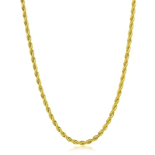 Fiusem 4mm 18K Gold Plated Rope Chain for Men, 28 Inches