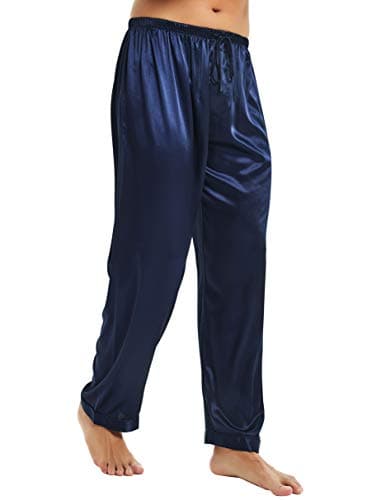 Lonxu Mens Silk Satin Pajamas Pyjamas Pants Sleep Bottoms Navy Blue 2XL