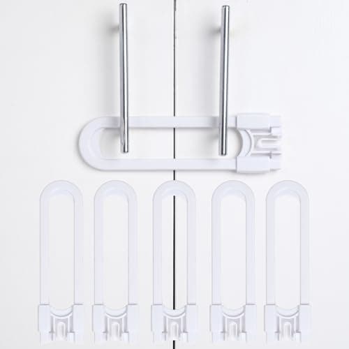 CUTESAFETY - Sliding Cabinet Locks Baby Proofing – Adjustable Child Safety Latches for Knobs & Handles – 6 Pack – No Adhesive Drilling or Tools - White