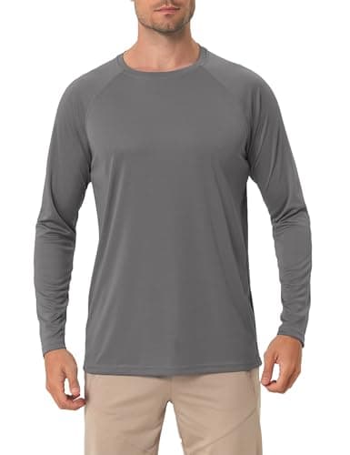 YGDHST Men's Sun Protection UPF 50+ Shirts Long Sleeve Running Workout Athletic Gym Shirt UV Swim Fish Rash Guard Hiking Lightweight Quick Dry Dark Grey