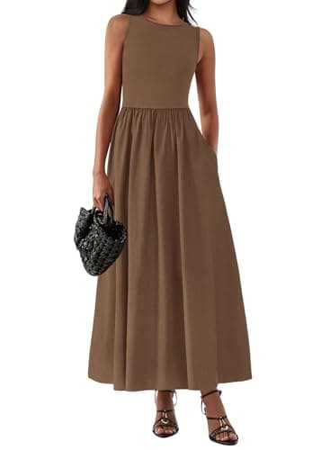 KIRUNDO Summe Sleeveless Maxi Dresses for Women 2026 Spring Wedding Guest A Line Tank Elegant Flowy Beach Long Sundress(Dark Coffee, XX-Large)