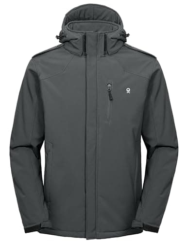 Little Donkey Andy Men's Warm Winter Softshell Jacket Windproof Mountain Ski Snow Coat with Removable Hood Grey XL