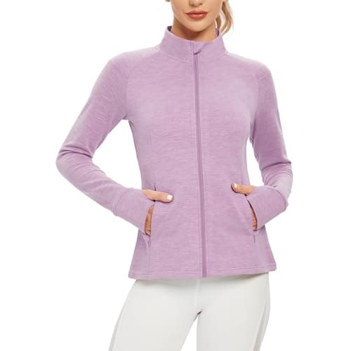 TIHEEN Womens Fleece Zip Up Jacket,Athletic Lightweight Warm Jackets with Pocket for Running Workout Hiking (Lavender 2XL)