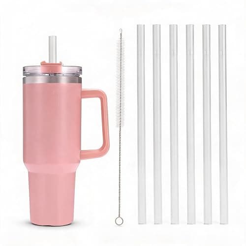 6 Pack Replacement Straws with Cleaning Brush Compatible Stanley 30 oz 40 oz Tumbler, Plastic