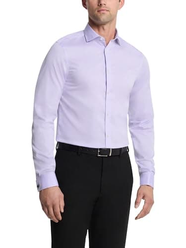 Calvin Klein Men's Dress Shirt Slim Fit Non Iron Herringbone French Cuff Lilac