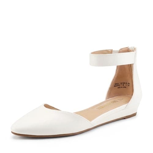 DREAM PAIRS Women's Low Wedge Pointed Toe Ankle Strap Dress Comfortable Casual Flats Shoes for Prom Party Wedding,Size 5.5,White/Pu,AMIGA