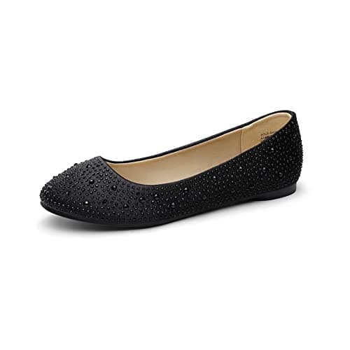 DREAM PAIRS Womens Rhinestone Ballet Flats Shoes, Black - 6 (Sole-Shine)