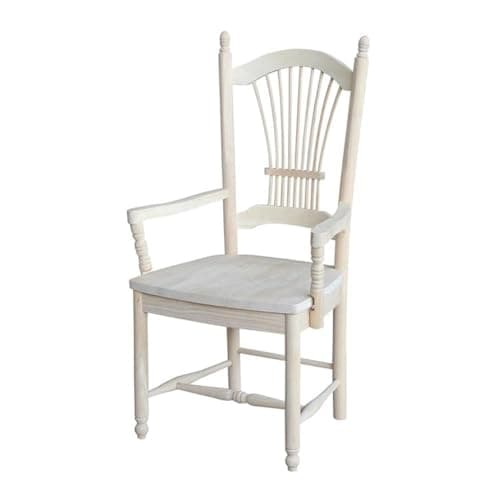 IC International Concepts, SheafBack Arm Chair, 225lbs wt capacity, Solid Real Wood, Sturdy Parawood, DIY, Paint/Stain Ready, Unfinished