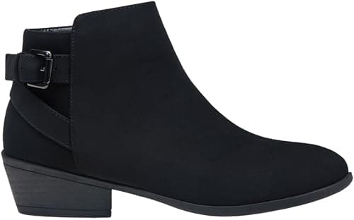 Vepose Women's Short Ankle Boots, Low Heel Western Cowboy Booties, 911 - Black Nubuck, Size 6 US - with Buckle Side Zipper (CJY911 Black Nubuck 06)