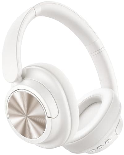 Hybrid Active Noise Cancelling Headphones 120H Playtime Wireless Headphones Bluetooth 6.0 Over Ear Headphones With 6 ENC HD Call Mic, Hi-Res 360° Spatial Audio ANC Headphone for Travel Workout White