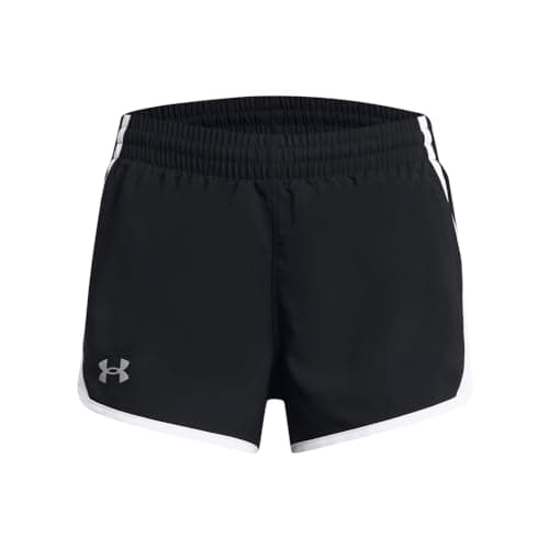 Under Armour Girls' Fly by Shorts, (001) Black/White/Reflective, Medium