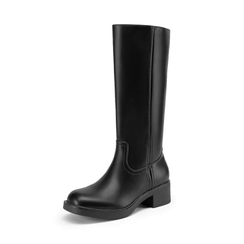 DREAM PAIRS Womens Knee High Boots Square Toe Platform Chunky Block Heel Banana Campus Boots for Women Comfortable Low Heel Side Zipper Womens Riding Tall Boots,Size 6,Black,DWUMKB2539