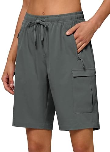 Willit Women's 9'' Hiking Cargo Athletic Shorts with Zipper Pockets Quick Dry for Camping, Golf, Travel Water Resistant Dark Grey M