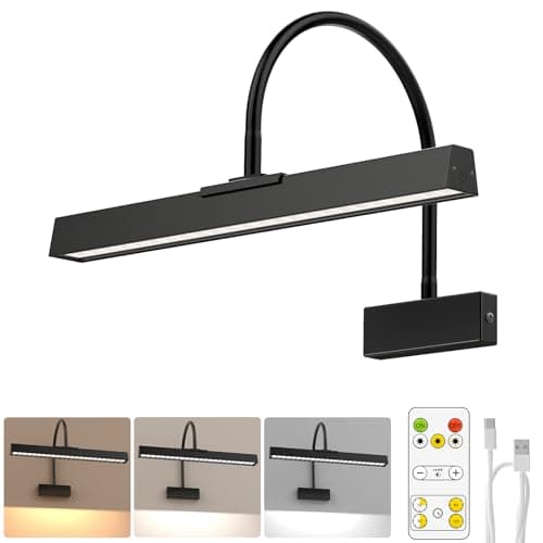 Hudyogy Picture Frame Light with Remote, Wireless 16 Inch Black Art Light, Battery Operated Picture Light with 3 CCT, Dimmable and Timer Wall Picture Lights for Painting, Wall, Gallery, Artwork, Frame