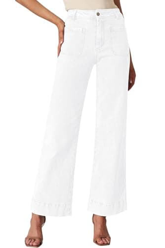 Yewfirm Wide Leg White Jeans Woman High Waisted Jeans Stretch Straight Leg Jeans Loose Denim Pants Wide Leg Jeans for Women Size 18