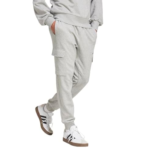 Adidas Mens Essentials Feel Cozy Fleece Sportswear Cargo Pants, Medium Grey Heather/Black, XX-Small