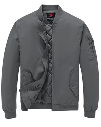 TBMPOY Men's Fall Jacket Winter Windbreaker Bomber Zip Up Padded Softshell Warm Windproof Casual Coat Dark Grey XL