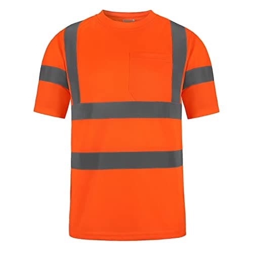 DPSAFETY High Visibility Class 3 T Shirts，Hi Vis Safety Shirts with Reflective Strips and Pocket, Short Sleeve Quick Dry Mesh Construction Work Shirt for Men/Women Orange,4XL
