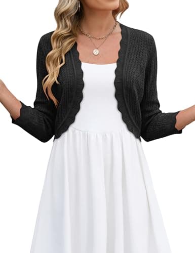 LOMON Womens 3/4 Sleeve Bolero Shrug Fashion Cropped Light-Weight Open Front Cardigan Crochet Knit Sweater, M Black