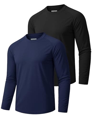 MAGCOMSEN 2 Pack Men's Long Sleeve Shirts Sun Protection UPF 50+ UV SPF Dry Fit T-Shirt for Swim Athletic Black/Navy 2XL