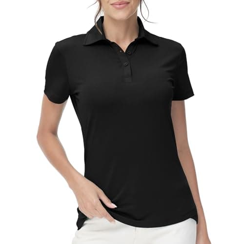 Women Polo Shirts, Lightweight Cool Dry Fit Summer Tops Casual Work Sun Protection Short Sleeve Collared Golf Shirts for Woman(Black XL)