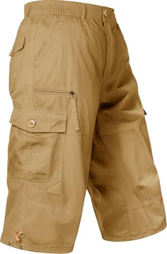 MAGCOMSEN Mens Cargo Shorts Long Capri Elastic Below The Knee 3/4 Cotton Casual Summer Long Shorts with Pockets Khaki 40