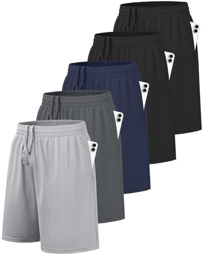 BALENNZ 5 Pack Boys Basketball Athletic Shorts Quick Dry with Pockets, L