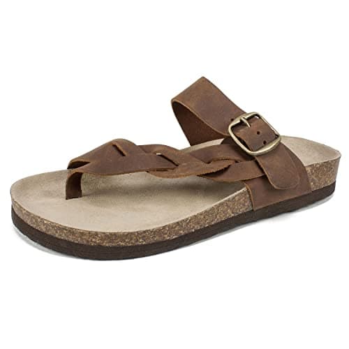 WHITE MOUNTAIN Shoes Crawford Women's Flat Sandal, Brown/Leather, 11 M