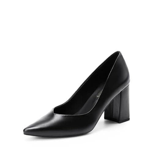 DREAM PAIRS Women’s High Chunky Closed Toe Block Heels Pointed Toe Wedding Party Elegant Slip On Pumps Shoes,Size 5,Black/Pu,SDPU2229W