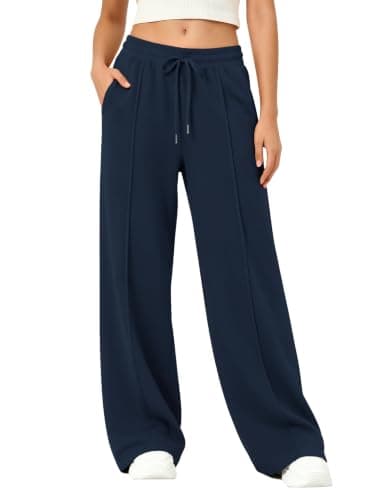 LOMON Women Wide Leg Sweatpants Fall Winter Baggy Sweat Pants Navy Blue M