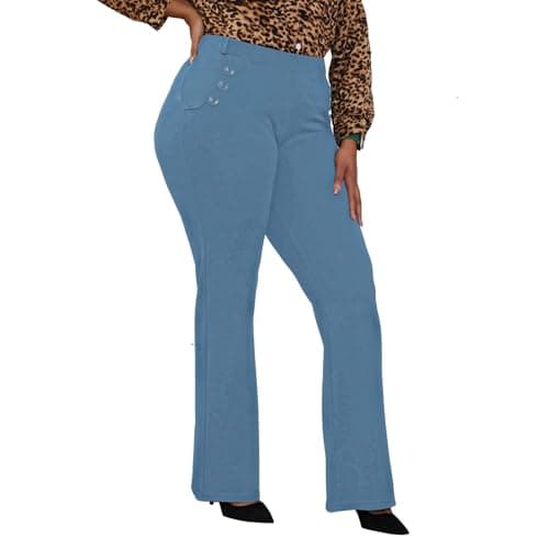 DGD Stretch Dress Pants Plus Size for Women Wrinkle-Free Office Pant with Pocket High Waist Work Casual Pant Light Blue XL