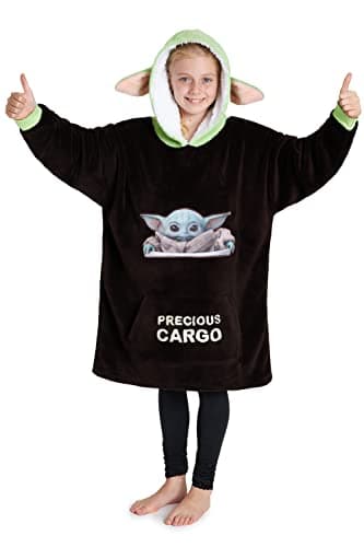 Disney The Mandalorian Blanket Hoodie for Kids, Teens, Baby Yoda Sherpa Hooded Blanket Sweatshirt, Gifts for (Brown/Green)