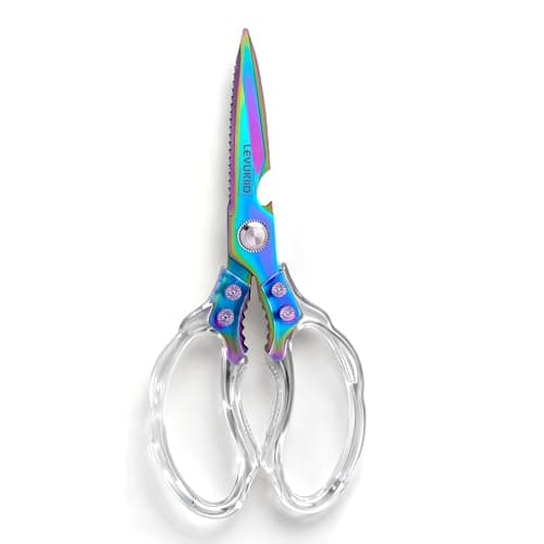 LEVUKIID Rust-Resistant Kitchen Scissors, Transparent and Stylish Handle, Suitable For Cutting Various Foods and Their Packaging, Suitable For Large Hands,Colorful Blade