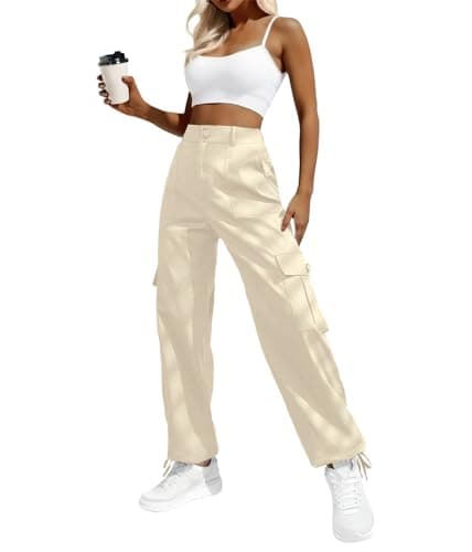 Lepunuo Women's Cargo Pants High Waisted Casual Work Pants Trendy Relaxed Y2K Combat Military Trousers Beige