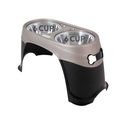 Petmate Easy Reach Pet Diner Elevated Dog Bowls 2 Sizes 2 Polished Colors, Black/Pearl Tan, Large (23479), Made in USA