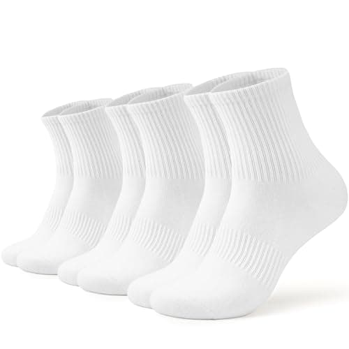 AugRing Women Crew Socks Casual Athletic Gym Running Cozy Cotton Calf Socks For Women 3-6 Pack Size 5-11 (3White Cushioned)