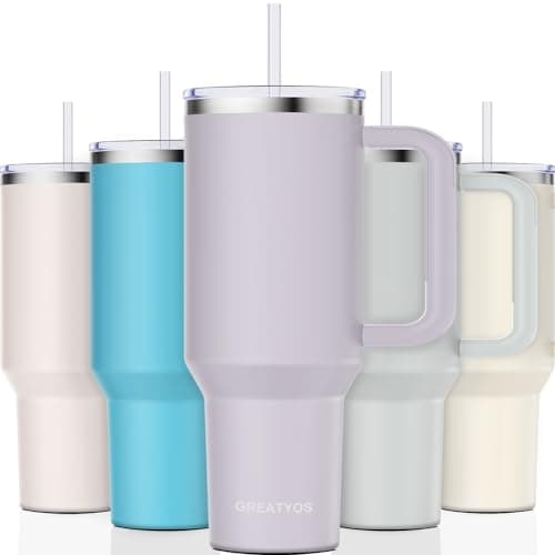 Greatyos 40 oz Tumbler with Handle and Straw Lid Insulated Tumblers Cups with Lids Straws Double Wall Vacuum Leak Proof Stainless Steel 40oz Tumbler Travel Mug Gifts for Men Women Him Her (Orchid)