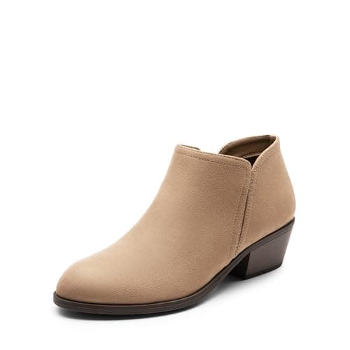 DREAM PAIRS Women's Ankle Boots Low Chunky Heel Comfortable Short Fall Booties Shoes,Size 9,Nude-Suede,SDAB2433W