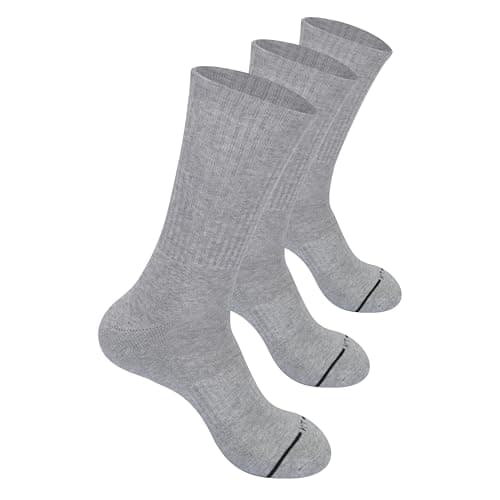 Kaitesocks 3 Pack Light Gray Cotton Crew Sports Socks, Size 9-11